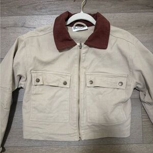 No Boundaries Cream Jacket with Brown Collar
